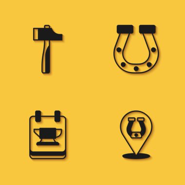 Çekiç, At nalı, demirci örs aleti ve uzun gölgeli bir simge. Vektör