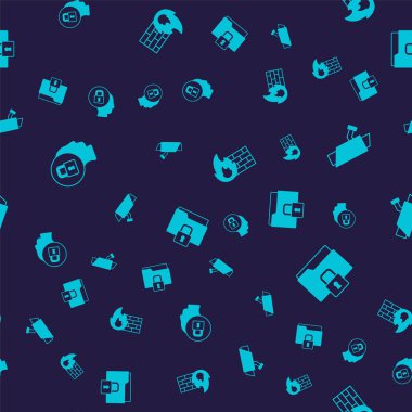 Kilit, güvenlik kamerası, güvenlik duvarı, güvenlik duvarı ve klasörü ayarlayın ve kusursuz desen üzerine kilitlenin. Vektör