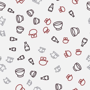 Soya sosu şişesi, kasede geleneksel çay seremonisi ve kusursuz desen. Vektör