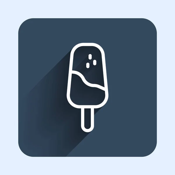 Белая Линия Значок Мороженого Изолированы Длинным Фоном Тени Милый Символ — стоковый вектор