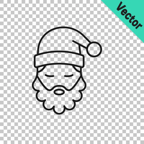 Black Line Santa Claus Hat Beard Icon Isolated Transparent Background — Image vectorielle