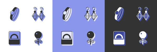 Set Pendientes Stud Compromiso Con Diamante Caja Icono Pendientes Vector — Vector de stock