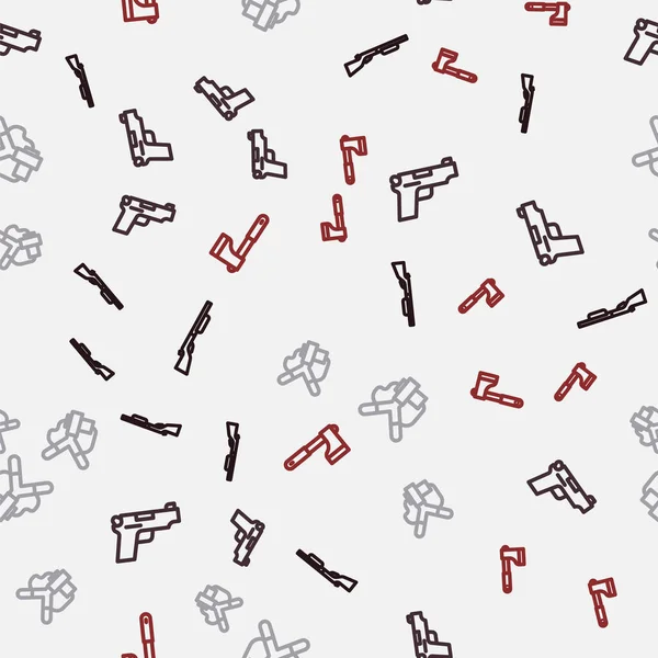 Set Line Hunting Gun Pistol Slingshot Wooden Axe Seamless Pattern — Stock vektor