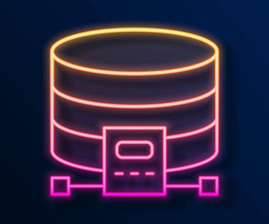 Parlayan neon hattı Bulut veritabanı simgesi siyah arkaplanda izole edildi. Bulut hesaplama konsepti. Veri aktarımlı dijital servis ya da uygulama. Vektör.