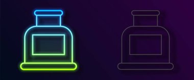 Parlayan neon hattı Inkwell simgesi siyah arkaplanda izole edildi. Vektör.