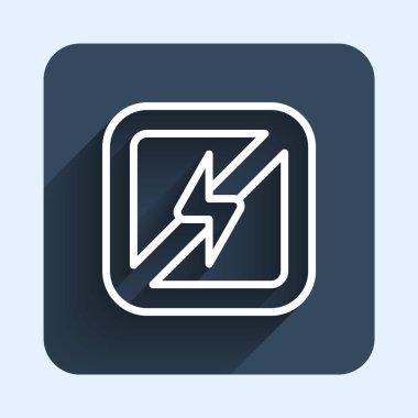Beyaz çizgi. Yıldırım simgesi yok. Uzun gölge arkaplanı var. Elektrik yok. Mavi kare düğme. Vektör.