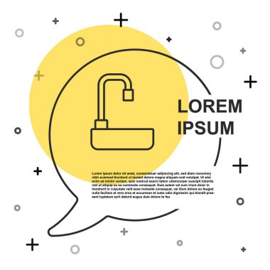 Beyaz zemin üzerinde su musluğu simgesi olan siyah çizgili lavabo. Rastgele dinamik şekiller. Vektör.