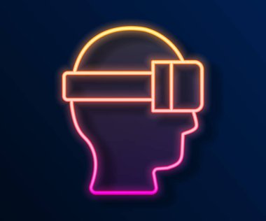 Parlayan neon çizgisi Sanal gerçeklik gözlüğü simgesi siyah arkaplanda izole edildi. Stereoskopik 3D VR maskesi. Optik baş monte edildi. Vektör.