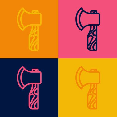 Pop Art Line tahta balta simgesi renk arkaplanında izole edildi. Oduncu baltası. Vektör.