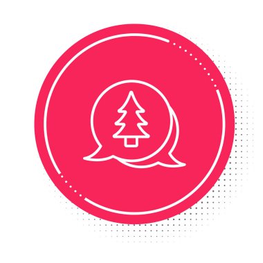 Beyaz çizgi ağaç simgesi beyaz arkaplanda izole edildi. Orman sembolü. Kırmızı daire düğmesi. Vektör.