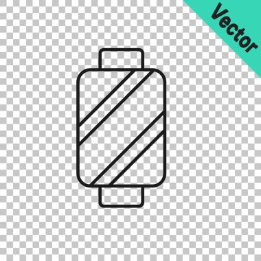 Şeffaf arkaplanda izole edilmiş simge üzerindeki siyah çizgi dikiş ipliği. İplik makarası. İplik kutusu. Vektör.