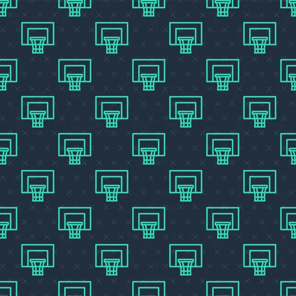 Grüne Linie Basketball Backboard Symbol Isoliert Nahtlose Muster Auf Blauem — Stockvektor