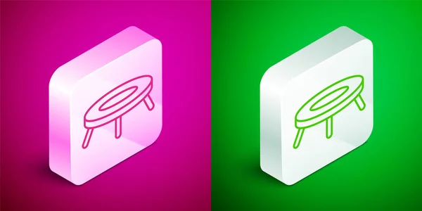 Isometric Line Jumping Trampoline Icon Isolated Pink Green Background Silver — Stock Vector