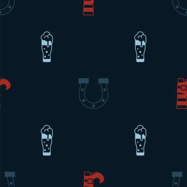 Leprikon bot at nalı ve bir bardak birayı pürüzsüz kalıba sokun. Vektör.