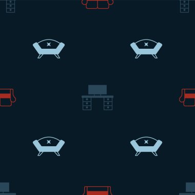 Koltuk çalışma masasını ve kusursuz deseni ayarla. Vektör.