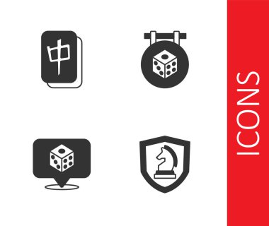 Satranç Mahjong parçalarını ayarla. Zar ve simge. Vektör.