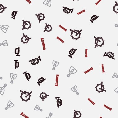 Trumpet Trampet 'i bagetleriyle, Balalaika ve Flüt' ü pürüzsüz desenlere ayarlayın. Vektör.