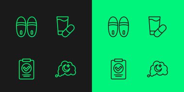 Dreams Medikal Reçeteli Terlikler ve Uyku hapı ikonu. Vektör.