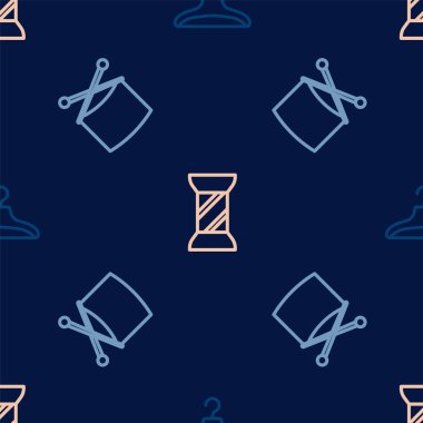 Hat askısı dolap örgü iğneleri ve dikişsiz desenli dikiş iplikleri. Vektör.