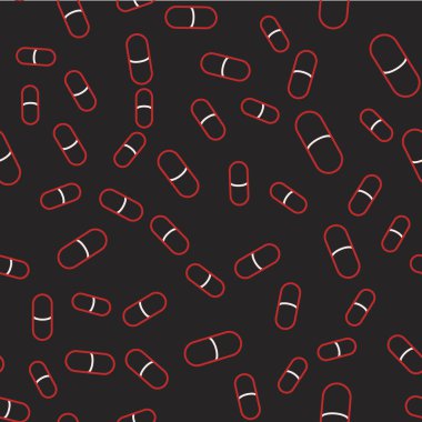 Çizgi uyku hapı ikonu siyah arkaplanda izole edilmiş kusursuz desen. Vektör.