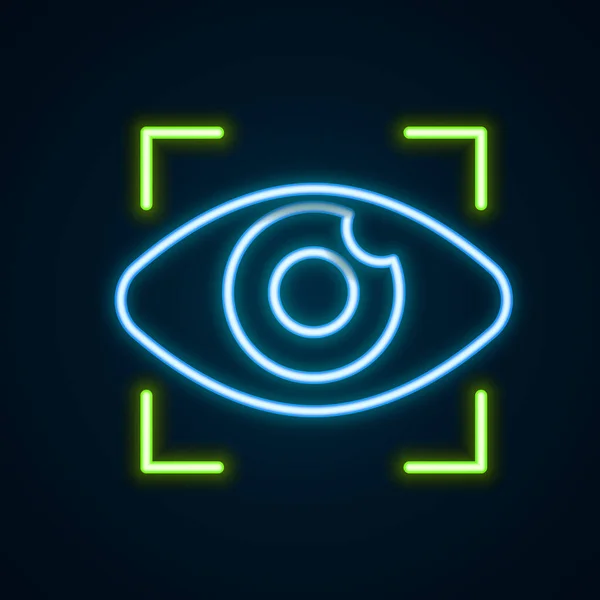 Glowing Neon Line Big Brother Electronic Eye Icon Isolated Black — Stock Vector