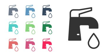 Siyah su musluğu simgesi beyaz arkaplanda izole edildi. Simgeleri renklendirin. Vektör.