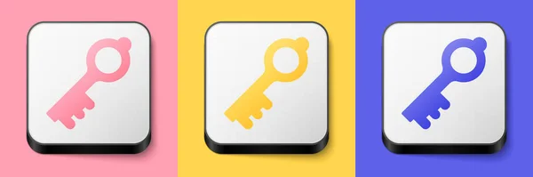 Isometric Old Magic Key Icon Isolated Pink Yellow Blue Background — ストックベクタ