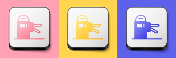 Isometric Turnstile Icon Isolated Pink Yellow Blue Background Square Button — Stock vektor