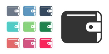 Beyaz arkaplanda siyah cüzdan simgesi izole edildi. Çanta ikonu. Nakit tasarruf sembolü. Simgeleri renklendirin. Vektör.