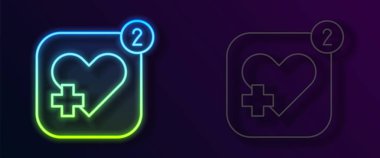 Siyah zemin üzerinde izole edilmiş kalp atış hızı monitör ikonu olan parlak neon hattı Smartphone. Vektör.
