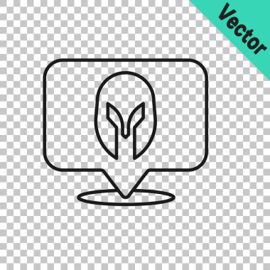 Siyah çizgi Ortaçağ demir miğferi, şeffaf arka planda izole edilmiş kafa koruma ikonu. Şövalye miğferi Vektör.