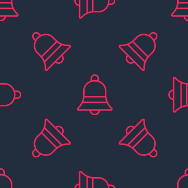 Kırmızı çizgi zil simgesi siyah arkaplanda izole edilmiş. Alarm sembolü, servis zili, el zili işareti, uyarı sembolü. Vektör.