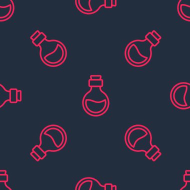 Sihirli ikon ikonlu kırmızı çizgi cam şişe siyah arka planda izole edilmiş pürüzsüz desen. Bilgisayar oyunu varlığı. Vektör.