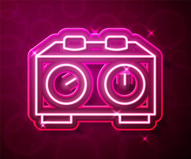 Parlayan neon çizgisi Zaman satranç saati simgesi kırmızı arkaplanda izole edildi. Spor malzemeleri. Vektör.