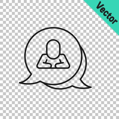 Siyah çizgi konuşma balonu sohbet simgesi şeffaf arkaplanda izole edildi. İleti simgesi. İletişim ya da yorum sohbet sembolü. Vektör.