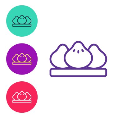 Çizgi Dumpling simgesini beyaz arkaplanda izole et. Geleneksel Çin yemeği. Simgeleri renklendirin. Vektör.