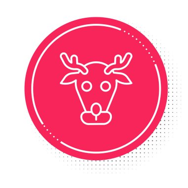 Beyaz çizgi rengeyiği simgesi beyaz arkaplanda izole edildi. Mutlu Noeller ve mutlu yıllar. Kırmızı daire düğmesi. Vektör.