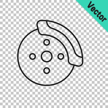 Şeffaf arkaplanda izole edilmiş siyah çizgili araba fren diski. Vektör.