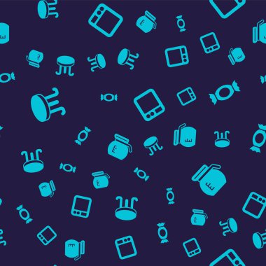 Kahve masası Candy Elektronik kahve terazisi ve demliği kusursuz desende ayarla. Vektör.