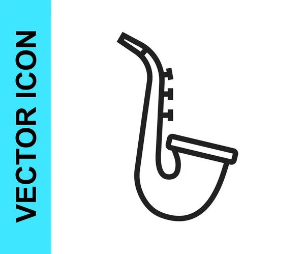 Black Line Musical Instrument Saxophone Icon Isolated White Background Vector — Stock Vector