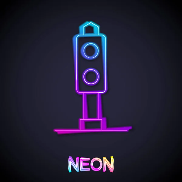 Gloeiende Neon Lijn Trein Verkeerslicht Pictogram Geïsoleerd Zwarte Achtergrond Verkeerslichten — Stockvector