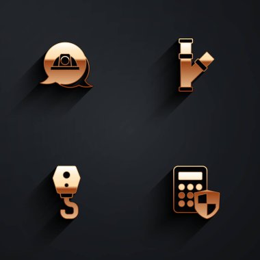 İşçi kaskı endüstrisi metalik boru kancası ve uzun gölgeli güvenlik tuş takımı panel simgesini ayarla. Vektör.