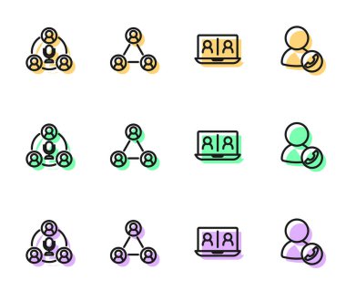 Görüntülü sohbet konferansı toplantı ve simgesini ayarla. Vektör.