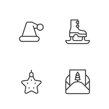 Zarif Noel yıldızı Noel Baba şapkası ve paten ikonu. Vektör.