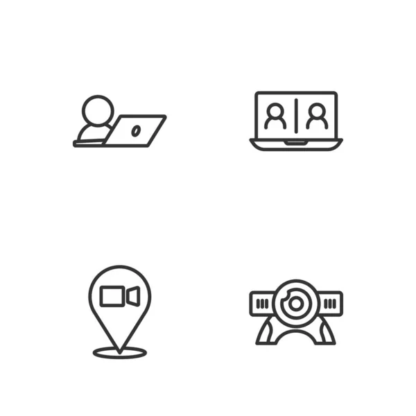 Set Line Web Camera Video Chat Conference Icon Vector —  Vetores de Stock