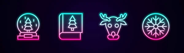 Set Baris Natal Buku Bola Salju Reindeer Dan Snowflake Glowing - Stok Vektor