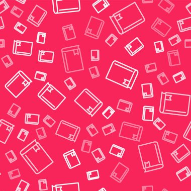 Beyaz çizgi kitabı simgesi kırmızı arkaplanda izole edilmiş. Vektör