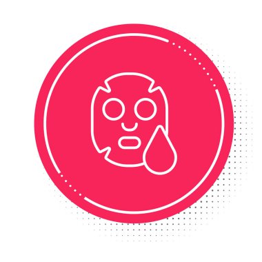 Beyaz çizgi Yüz Kozmetik Maskesi simgesi beyaz arkaplanda izole edildi. Kozmetoloji, ilaç ve sağlık hizmetleri. Kırmızı daire düğmesi. Vektör