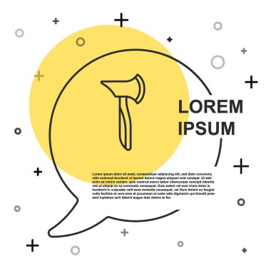 Siyah çizgi tahta balta simgesi beyaz arkaplanda izole edildi. Oduncu baltası. Rastgele dinamik şekiller. Vektör