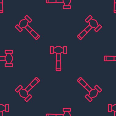 Kırmızı çizgi çekiç simgesi siyah arkaplanda izole edilmiş. Tamir için bir araç. Vektör